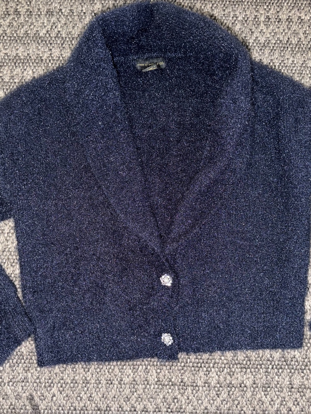 House of Harlow 1960 Navy Sparkle Shawl-Collar Cardigan